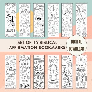 Set of 15 Biblical Affirmation Coloring Bookmarks