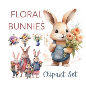 Set of 15 Watercolor Bunny Clipart