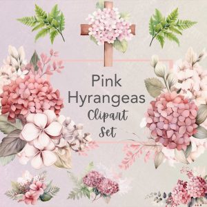 Set of 22 Pink Hydrangeas Cliparts